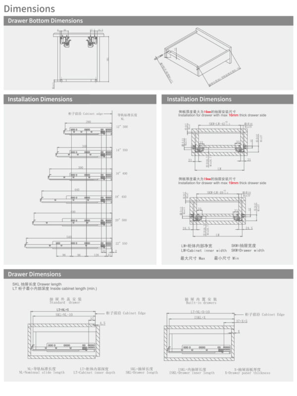 Full Extension Push Open Undermount Slide (With 6way Clip)