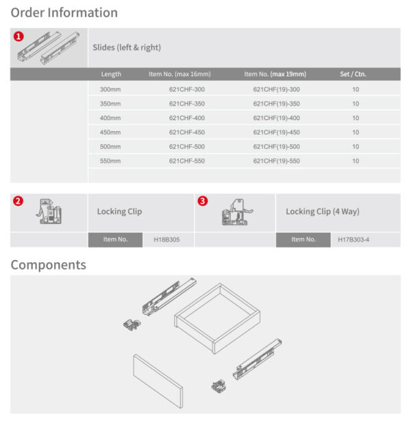 Full Extension Push Open Undermount Slide (With 6way Clip)