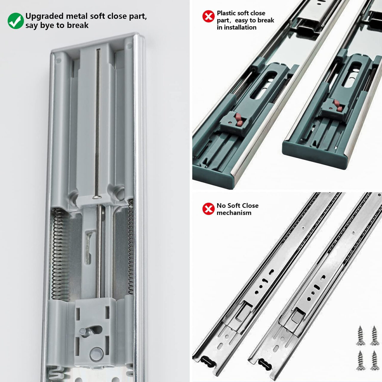 Soft Close Drawer Slides 20 Inch - 1 Pair - Homdiy Full Extension Drawer Slides Ball Bearing Sides for Cabinets, 100 LB Capacity