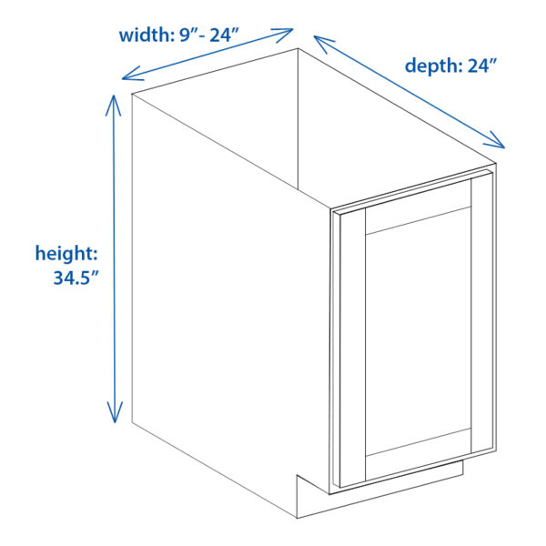 Shaker Base Cabinet Single Door - Width 9-24 Inch