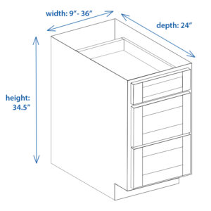 Shaker Base Cabinet Three Drawer Bases - Width 9-36 Inch