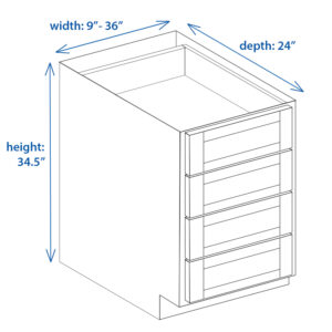 Shaker Base Cabinet Four Drawer Base - Width 9 inch to 36 Inch