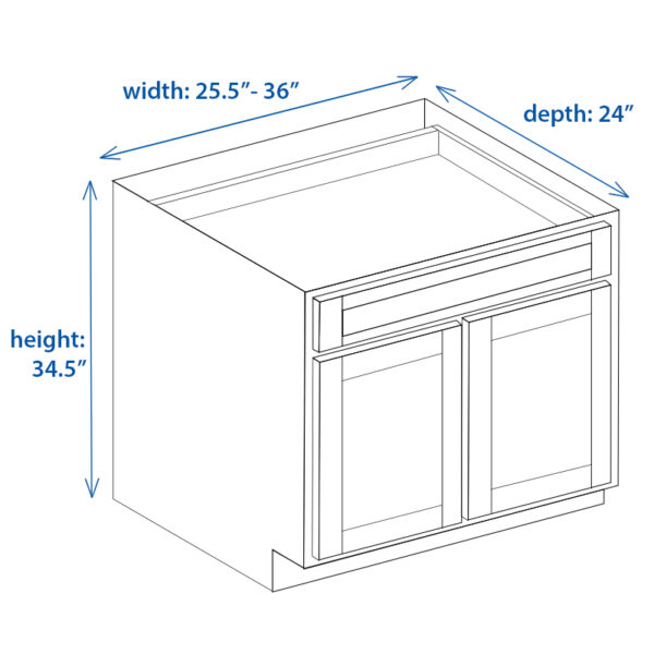 Shaker Base Cabinet Double Door Single Drawer Bases - Width 25 Inch to 36 Inch