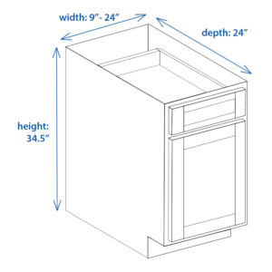 Shaker Base Cabinet Single Door Single Drawer Bases - Width 9 Inch to 24 Inch