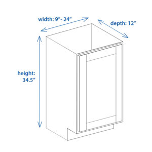 Base Cabinet Single Door 9 inch to 24 Inch Width and 12 Inch Depth