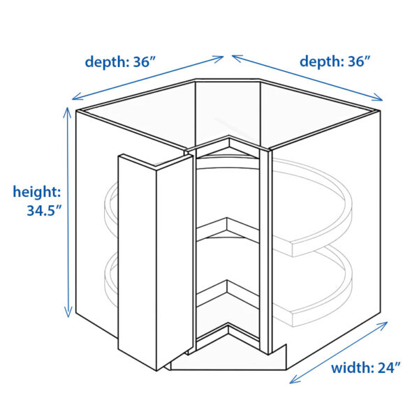 Shaker Base Corner Lazy Susan Kitchen Cabinet RTL 24 Inch Width x 34.5 Inch Height x 36 Inch Depth