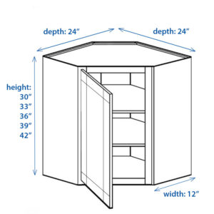 EDC Diagonal Corner Shaker Wall Cabinet 30, 33, 36, 39, 42 Inch Height and 12 Inch width