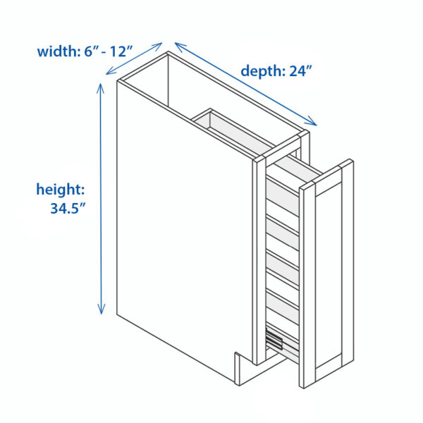 Shaker Base Cabinet Spice Rack 6 Inch-12 Inch Width