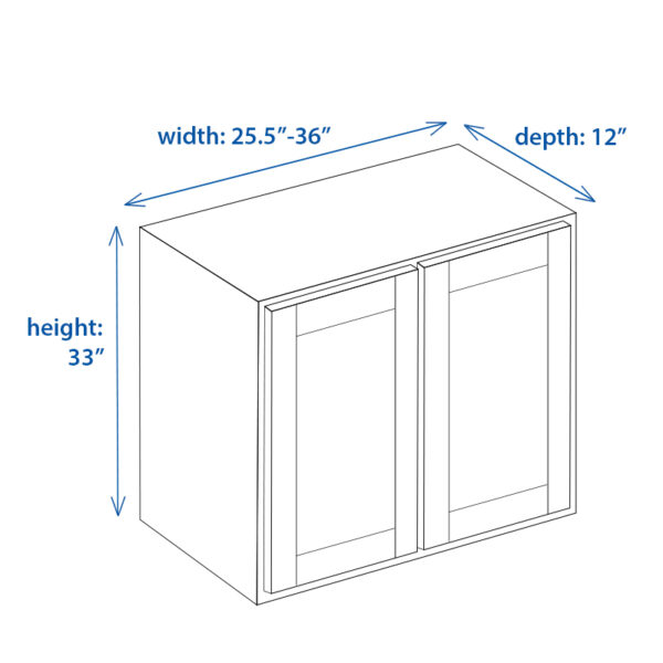 Shaker Wall Cabinet (Double Door) Height 33" and 25.5"-36" Width