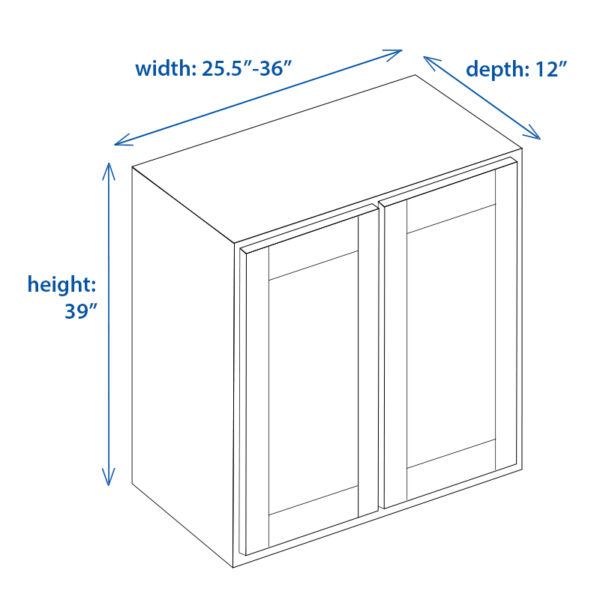 Shaker Wall Cabinet (Double Door) Height 39" and 25.5"-36" Width