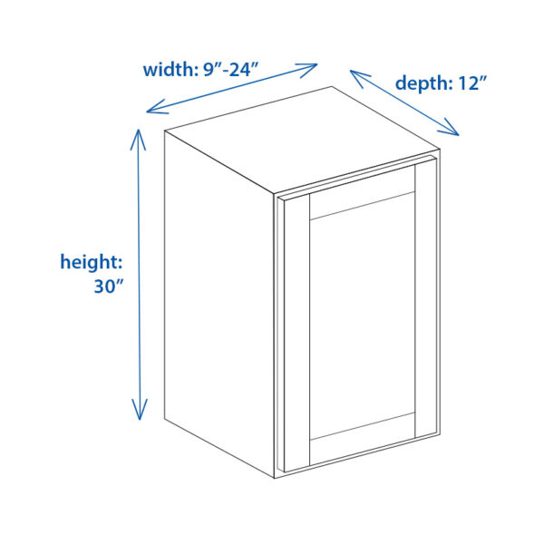 EDC Wall Shaker Single Door Cabinet Height 30 Inch and Width 9 Inch to 24 Inch