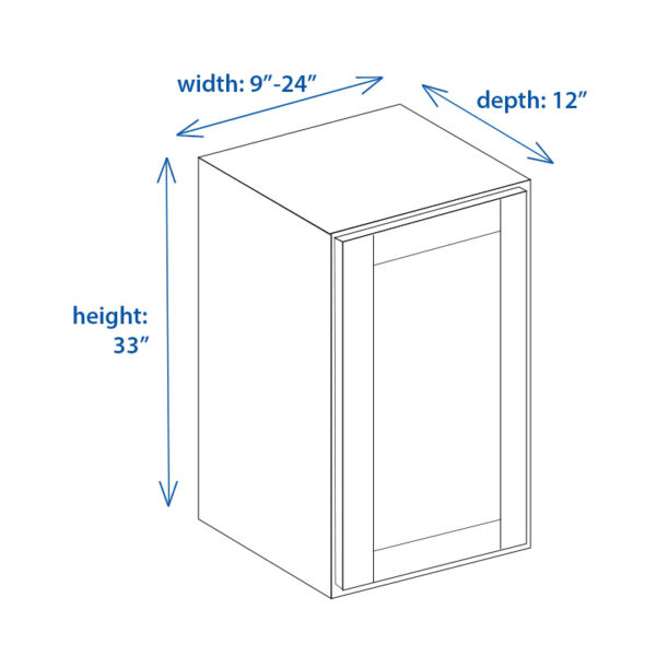 Shaker Wall Cabinet (Single Door) Height 33" and 9"-24" Width