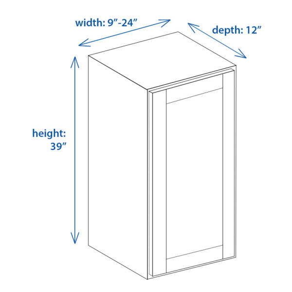 Shaker Wall Cabinet (Single Door) Height 39" and 9"-24" Width