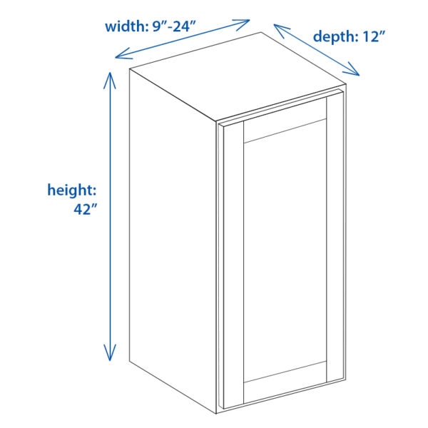 Shaker Wall Cabinet (Single Door) Height 42" and 9" to 24" Width