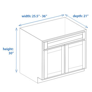 Shaker Base Vanity Sink Cabinet 25.5"- 36" Width x 21" Depth x 30" Height