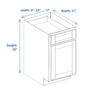 Shaker Vanity Base Cabinet (Single Door, Single Drawer) 9"- 24" Width x 30" Height x 21" Depth